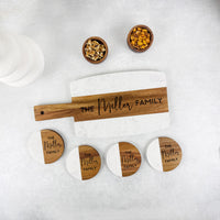 Personalized Marble Wood Cutting Board Coaster Set, Engraved Charcuterie Board, Anniversary Gift, Housewarming Gift, Wedding Engagement Gift