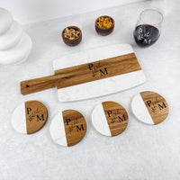Personalized Marble Wood Cutting Board Coaster Set, Engraved Charcuterie Board, Anniversary Gift, Housewarming Gift, Wedding Engagement Gift