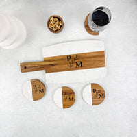 Personalized Marble Wood Cutting Board Coaster Set, Engraved Charcuterie Board, Anniversary Gift, Housewarming Gift, Wedding Engagement Gift