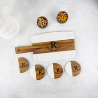 Personalized Marble Wood Cutting Board Coaster Set, Engraved Charcuterie Board, Anniversary Gift, Housewarming Gift, Wedding Engagement Gift