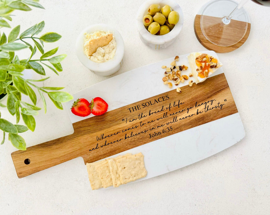 Bible Verse Marble Wood Cutting Board, Wedding/Engagement Engraved Gift, Housewarming Gift, Engraved Cheese Board,Personalized Cutting Board