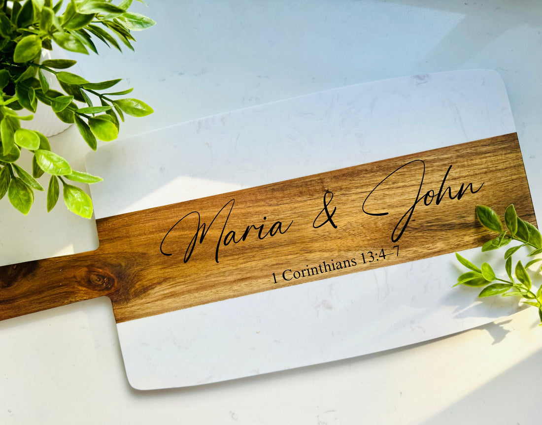 Bible Verse Marble Wood Cutting Board, Wedding/Engagement Engraved Gift, Housewarming Gift, Engraved Cheese Board,Personalized Cutting Board