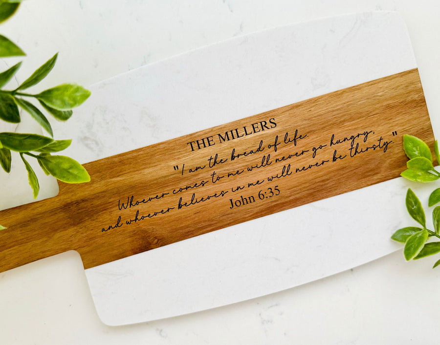 Bible Verse Marble Wood Cutting Board, Wedding/Engagement Engraved Gift, Housewarming Gift, Engraved Cheese Board,Personalized Cutting Board