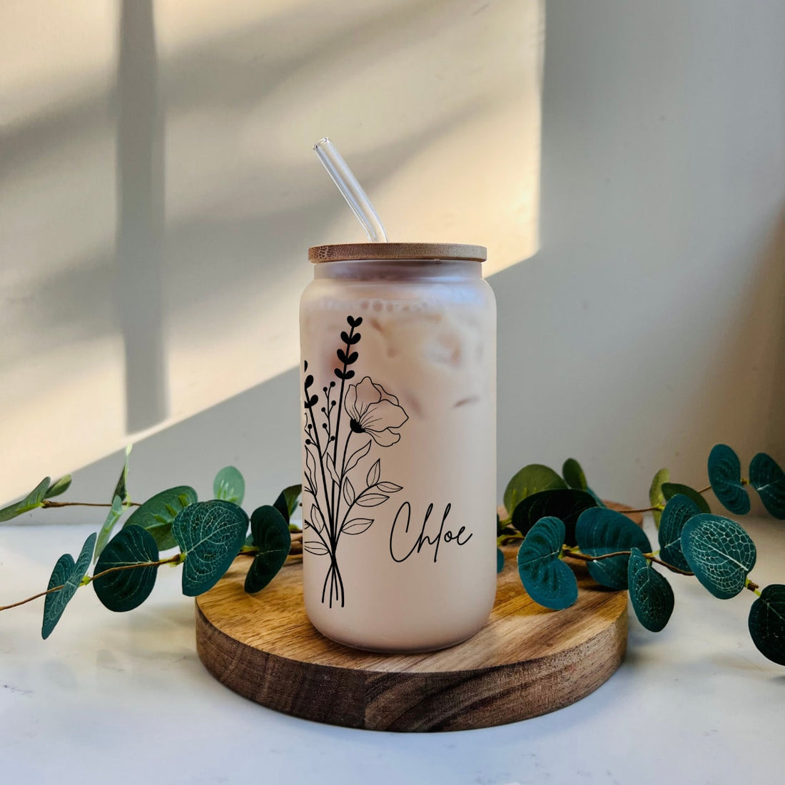 Custom Iced Coffee Glass Cup, 16 oz Soda Can Glass, Tumbler with Straw, Personalized Tumbler,Cup with Lid and Straw,Bridesmaid Gift Proposal