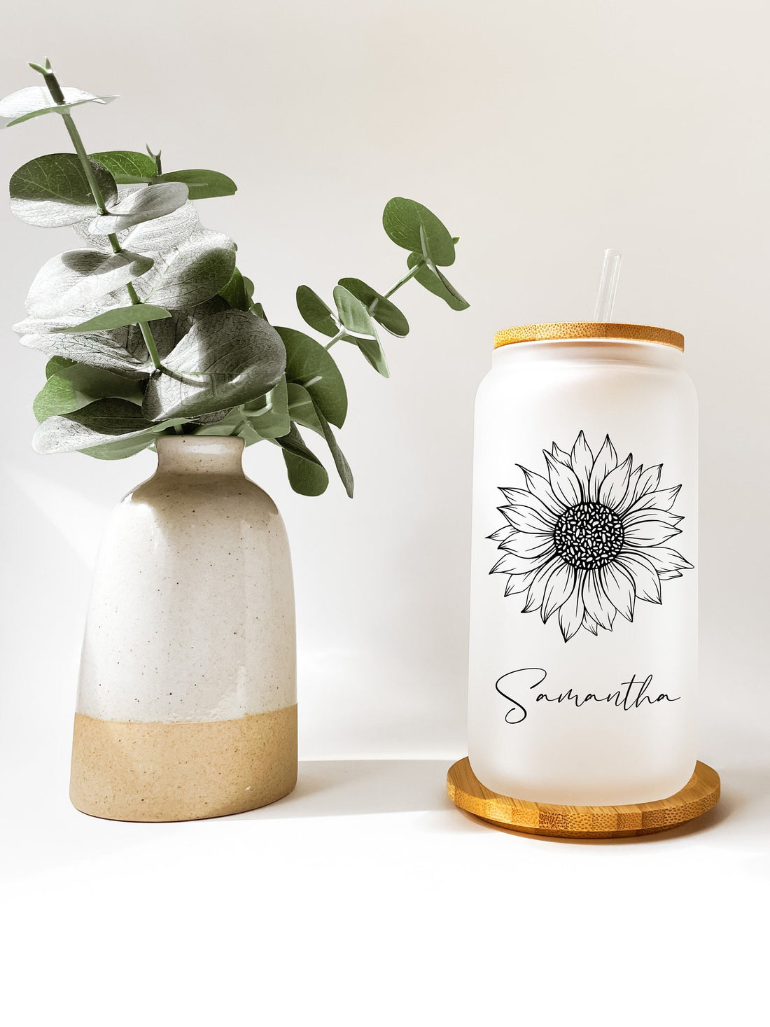 Sunflower Beer Can Glass, 16oz Personalized Can Glass, Sunflower Tumbler with Straw, Custom Gifts, Iced Coffee Glass Cup, Bridesmaids Gift