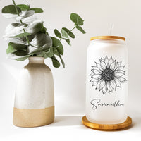 Sunflower Beer Can Glass, 16oz Personalized Can Glass, Sunflower Tumbler with Straw, Custom Gifts, Iced Coffee Glass Cup, Bridesmaids Gift