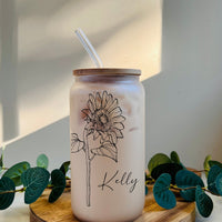 Sunflower Can Glass, Sunflower Frost Glass with Straw, Custom Gifts, Sunflower Tumbler, Tumbler with Name Glass, Custom Glass with Name