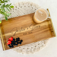 Serving Tray with Handles, Wedding Engagement Gift, Personalized Housewarming Gift, Custom Wood Serving Tray, Engraved Charcuterie Board