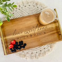 Serving Tray with Handles, Wedding Engagement Gift, Personalized Housewarming Gift, Custom Wood Serving Tray, Engraved Charcuterie Board