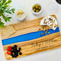 Engraved Cheese Board, Custom Cutting Board, Olive Wood and Resin Charcuterie Board, Serving Tray, Personalized Wedding Engagement Gift