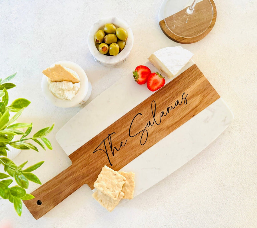 Marble and Wood Engraved Cheese Board, Custom Wedding/Engagement Gift, Charcuterie Board, Custom Family Gift , Personalized Bridal Gift