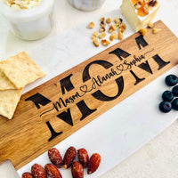 Engraved Marble and Wood Board for Mom, Personalized Mother's Gift, Custom Mom Cutting Board, Unique Personalized Charcuterie Board