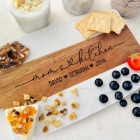 Engraved Marble and Wood Board for Mom, Wood Cutting Board for Mother, Personalized Charcuterie Board, Perfect Mother's Gift, Grandma Gift