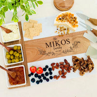 Marble Wood Charcuterie Board Gift Set, Wedding Engagement Gift, Unique Bridal Shower Gift, Housewarming Gift, Personalized Cheese Board