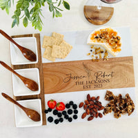 Marble Wood Charcuterie Board Gift Set, Wedding Engagement Gift, Unique Bridal Shower Gift, Housewarming Gift, Personalized Cheese Board