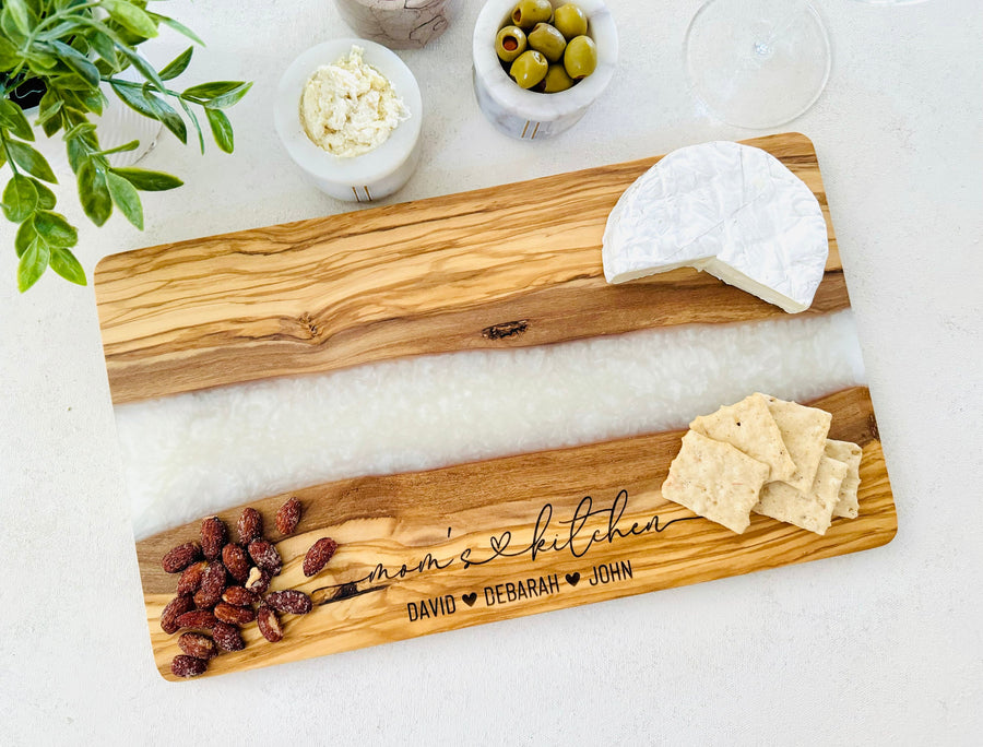 Engraved Cheese Board, Custom Cutting Board, Engraved Olive Wood Resin Charcuterie Board, Unique Grandma Gift, Perfect Gift for Mother