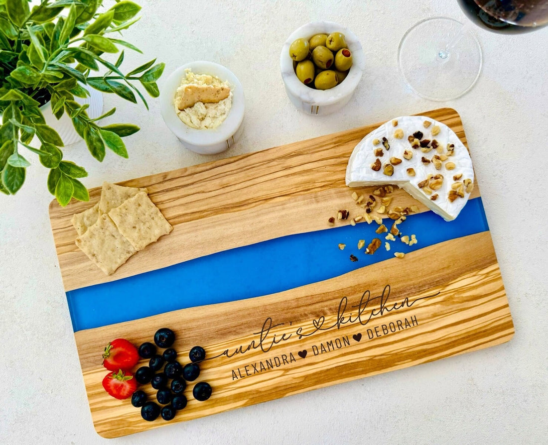 Resin and Olive Wood Charcuterie Board, Perfect Gift for Mother's Day, Engraved Charcuterie Board, Unique Grandma Gift,Custom Mom to be Gift