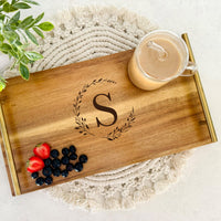 Serving Tray with Handles, Wedding Engagement Gift, Personalized Housewarming Gift, Custom Wood Serving Tray, Engraved Charcuterie Board