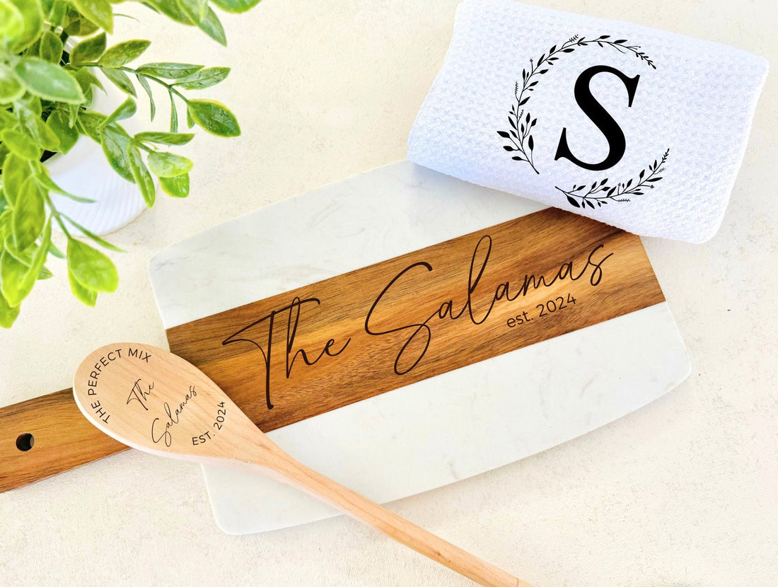 Marble and Wood Engraved Cheese Board, Custom Wedding/Engagement Gift, Charcuterie Board, Custom Family Gift , Personalized Bridal Gift