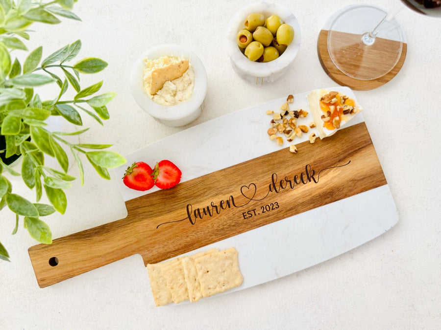 Engraved Marble Custom Cheese Cutting Board with Handle