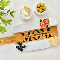 Engraved Marble and Wood Board for Mom, Personalized Mother's Gift, Custom Mom Cutting Board, Unique Personalized Charcuterie Board