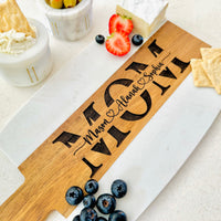 Engraved Marble and Wood Board for Mom, Personalized Mother's Gift, Custom Mom Cutting Board, Unique Personalized Charcuterie Board