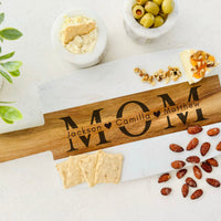 Engraved Marble and Wood Board for Mom, Personalized Mother's Gift, Custom Mom Cutting Board, Unique Personalized Charcuterie Board