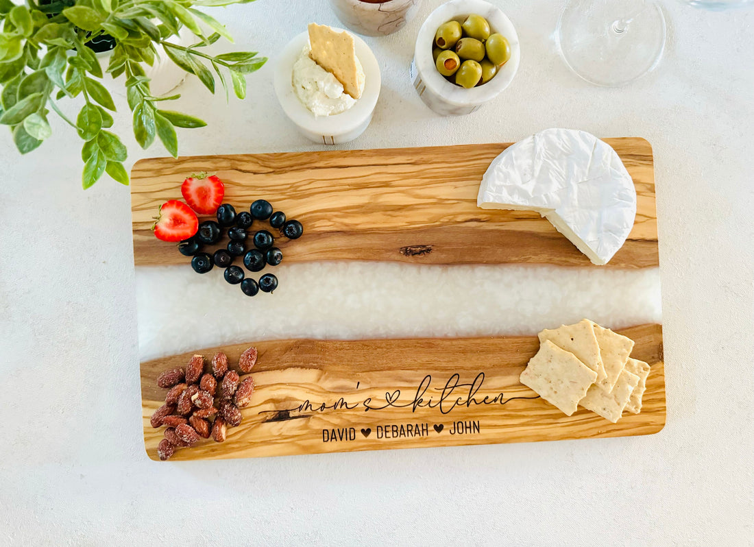 Resin and Olive Wood Charcuterie Board, Perfect Gift for Mother's Day, Engraved Charcuterie Board, Unique Grandma Gift,Custom Mom to be Gift